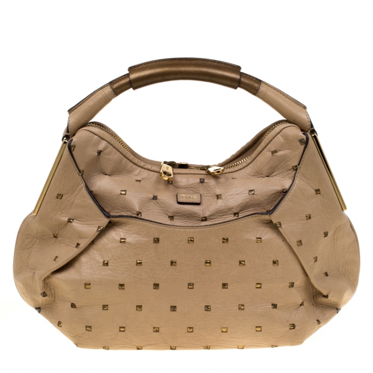 Pre Owned Chloe Beige Perforated Leather Ethel Hobo
