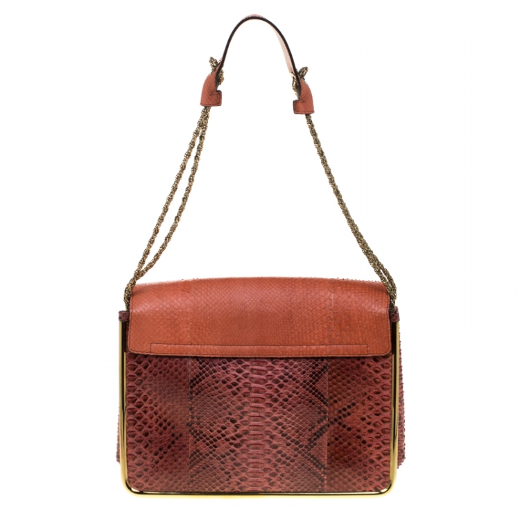 Pre Owned Chloe Red/Brown Python Medium Sally Flap Shoulder Bag
