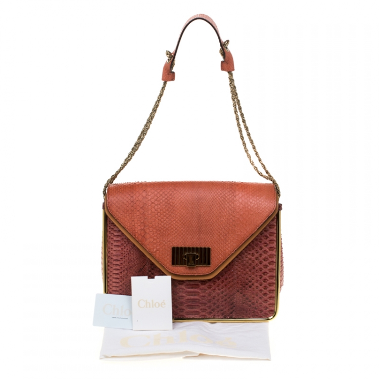 Pre Owned Chloe Red/Brown Python Medium Sally Flap Shoulder Bag