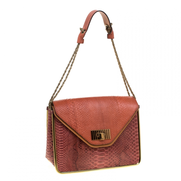 Pre Owned Chloe Red/Brown Python Medium Sally Flap Shoulder Bag