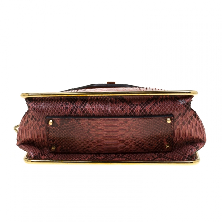 Pre Owned Chloe Red/Brown Python Medium Sally Flap Shoulder Bag