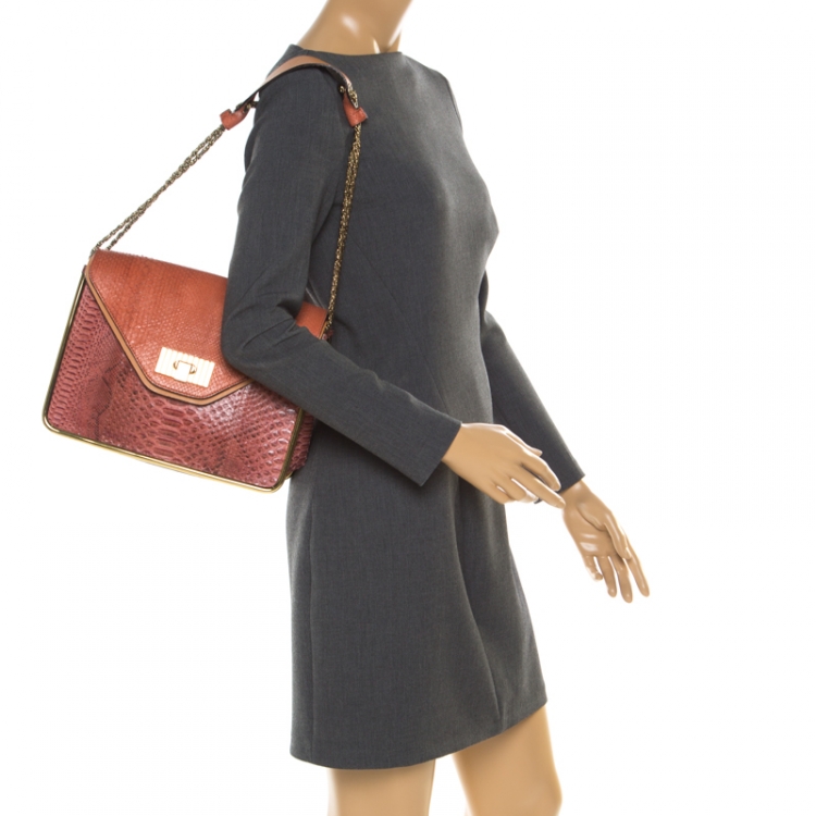 Pre Owned Chloe Red/Brown Python Medium Sally Flap Shoulder Bag