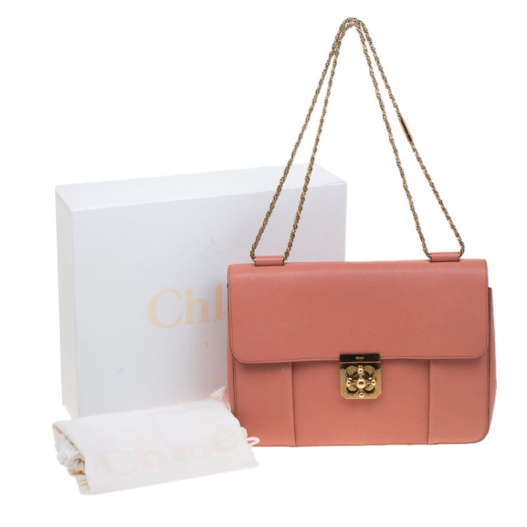 Pre Owned Chloe Peach Leather Large Elsie Shoulder Bag