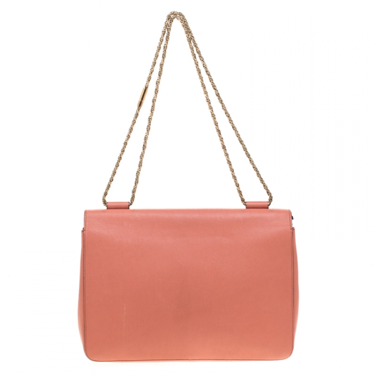 Pre Owned Chloe Peach Leather Large Elsie Shoulder Bag