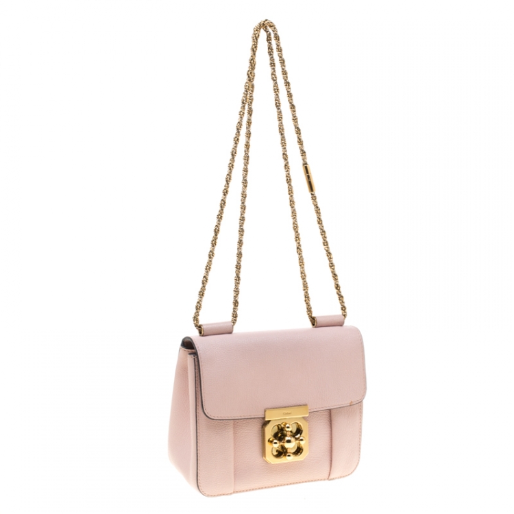 Pre Owned Chloe Pink Leather Small Elsie Chain Shoulder Bag