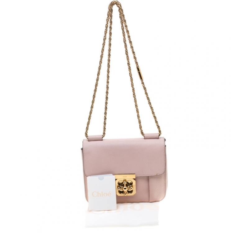 Pre Owned Chloe Pink Leather Small Elsie Chain Shoulder Bag