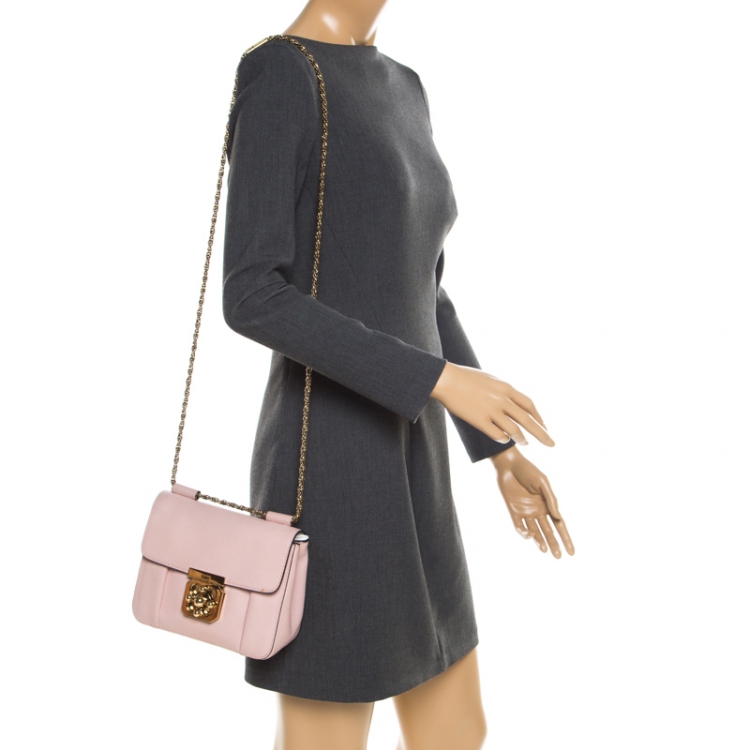 Pre Owned Chloe Pink Leather Small Elsie Chain Shoulder Bag