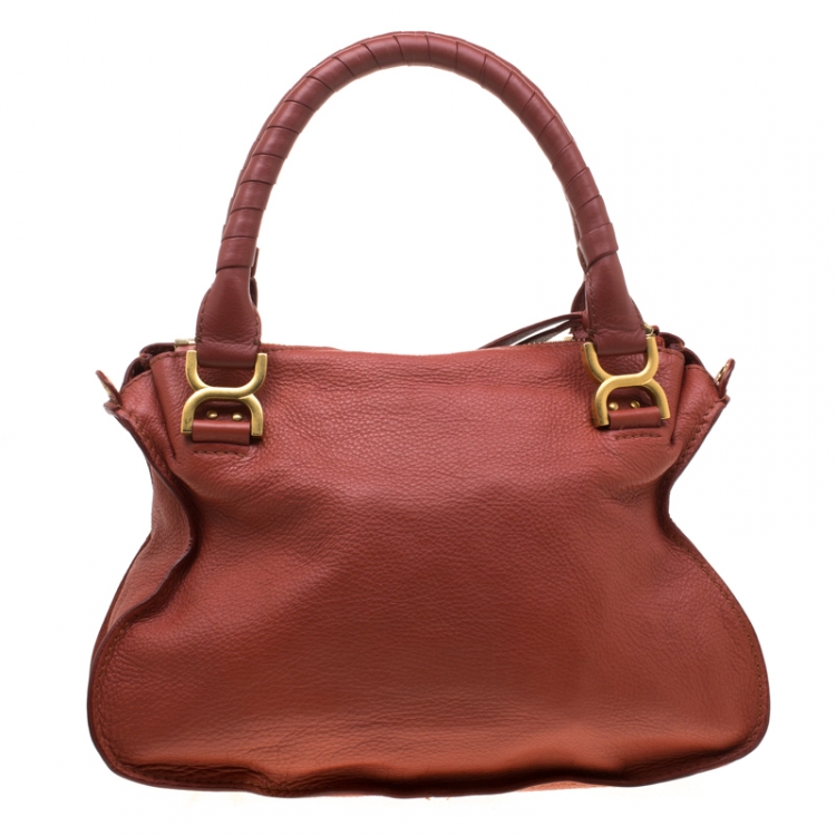 Pre Owned Chloe Pastel Red Leather Medium Marcie Satchel