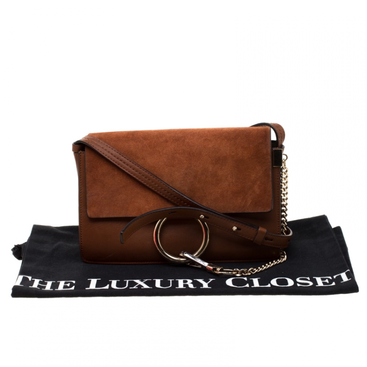Pre Owned Chloe Brown Leather and Suede Small Faye Shoulder Bag 