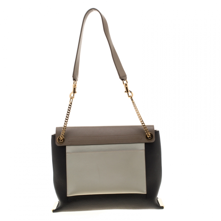 Pre Owned Chloe Tri Color Leather Medium Clare Shoulder Bag