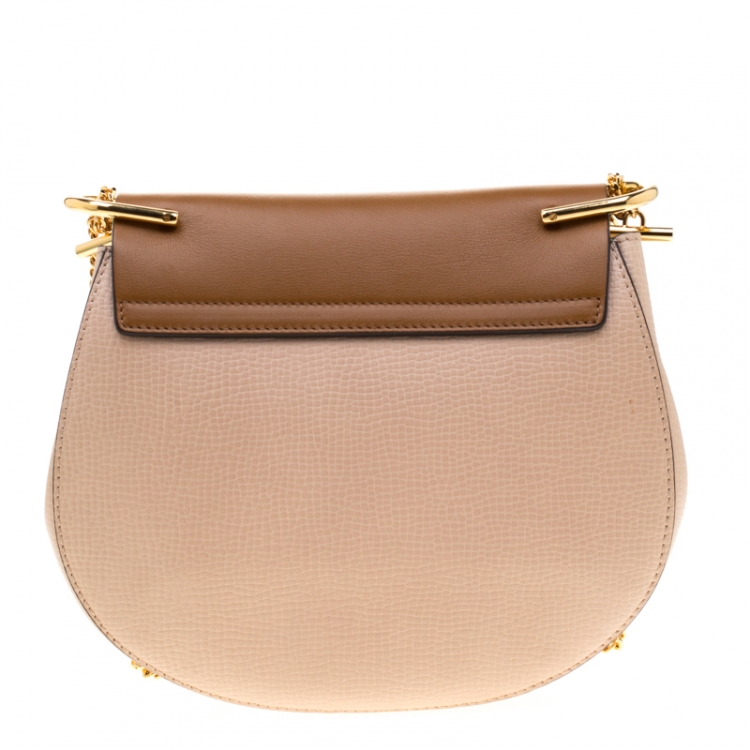 Pre Owned Chloe Peach/Brown Embossed Leather Medium Drew Shoulder Bag