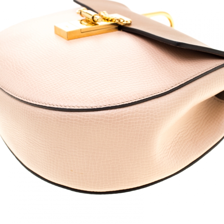 Pre Owned Chloe Peach/Brown Embossed Leather Medium Drew Shoulder Bag
