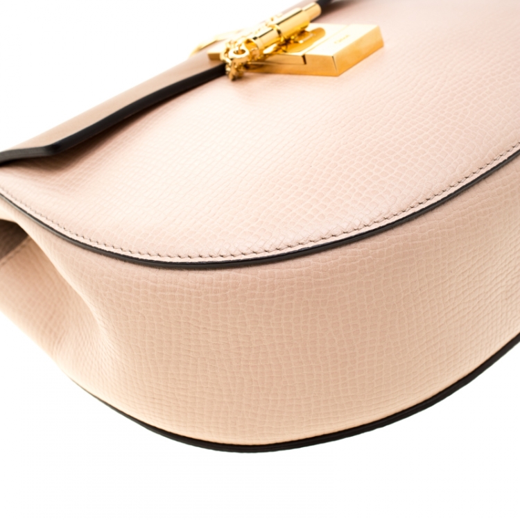 Pre Owned Chloe Peach/Brown Embossed Leather Medium Drew Shoulder Bag