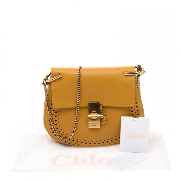 Pre Owned Chloe Mustard Leather Medium Drew Shoulder Bag