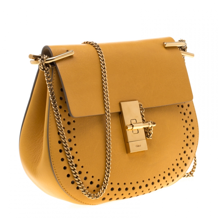 Pre Owned Chloe Mustard Leather Medium Drew Shoulder Bag