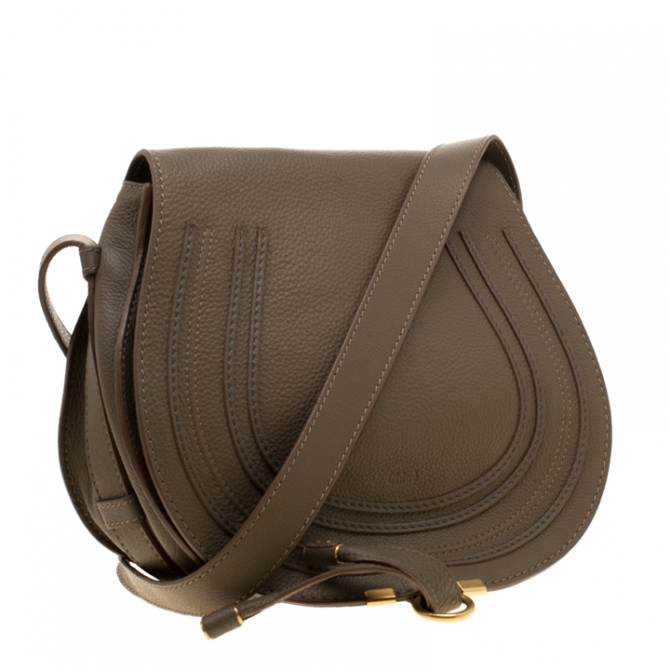 Pre Owned Chloe Khaki Green Leather Medium Marcie Crossbody Bag