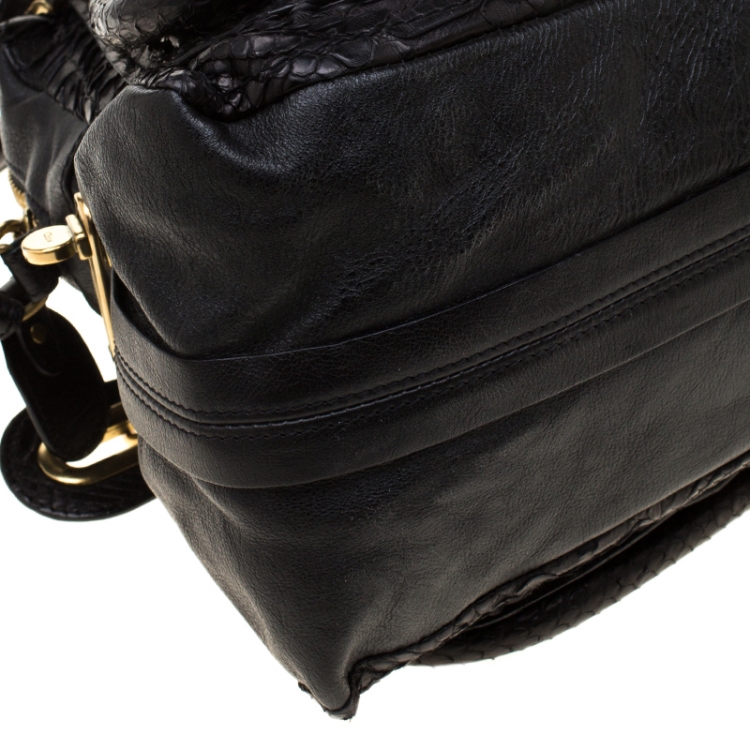Pre Owned Chloe Black Python and Leather Medium Paraty Shoulder Bag