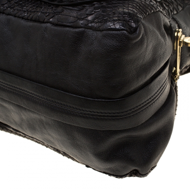Pre Owned Chloe Black Python and Leather Medium Paraty Shoulder Bag