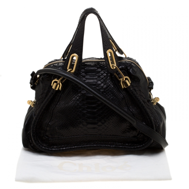 Pre Owned Chloe Black Python and Leather Medium Paraty Shoulder Bag