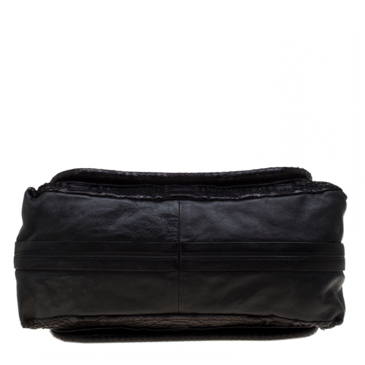 Pre Owned Chloe Black Python and Leather Medium Paraty Shoulder Bag