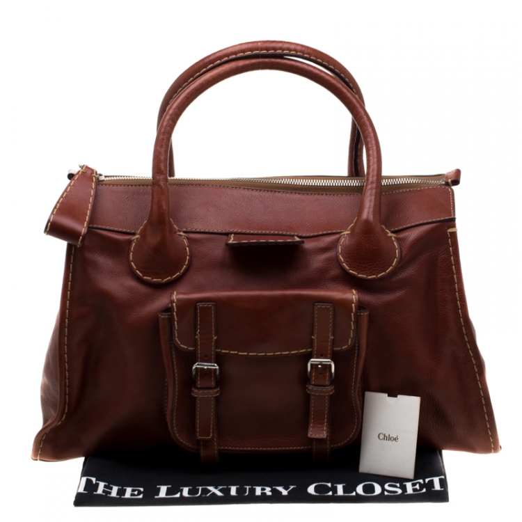 Pre Owned Chloe Brown Leather Edith Shopper Tote