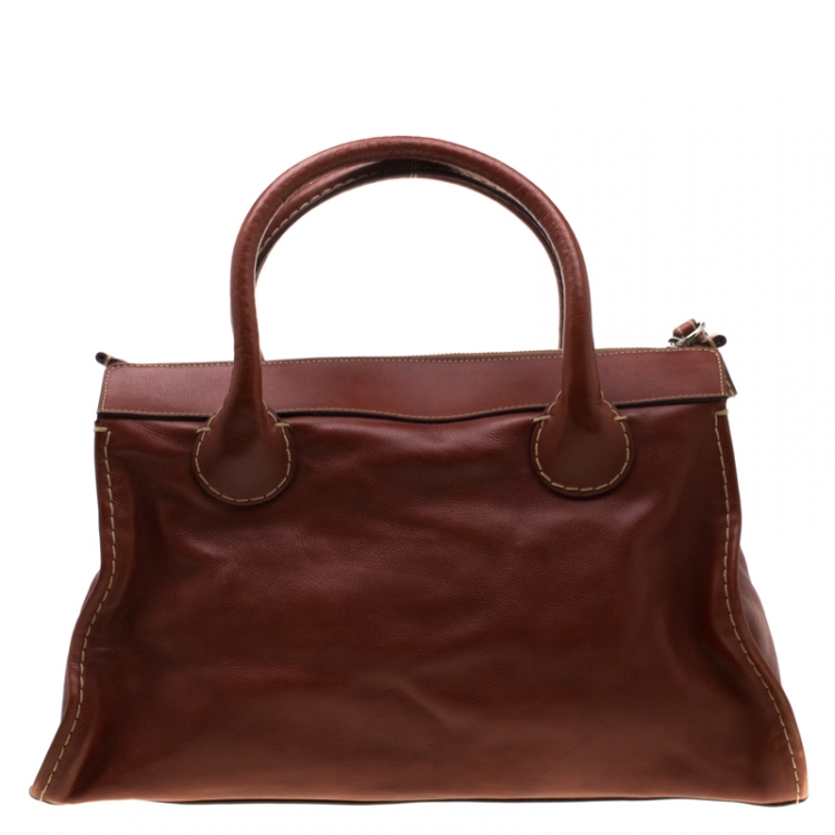 Pre Owned Chloe Brown Leather Edith Shopper Tote