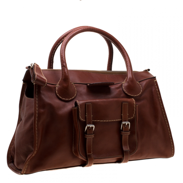 Pre Owned Chloe Brown Leather Edith Shopper Tote