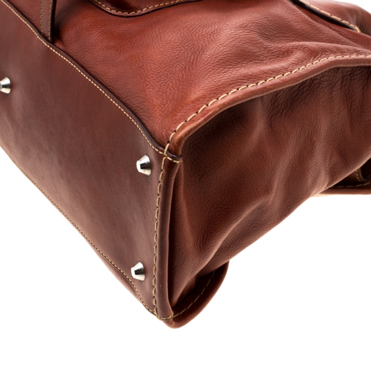 Pre Owned Chloe Brown Leather Edith Shopper Tote
