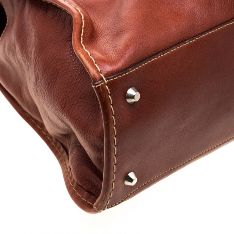 Pre Owned Chloe Brown Leather Edith Shopper Tote