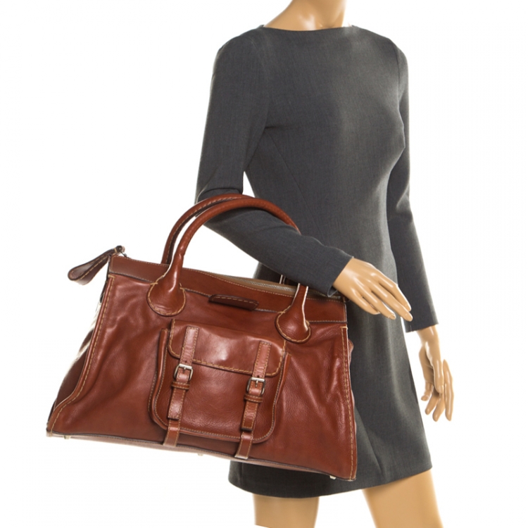 Pre Owned Chloe Brown Leather Edith Shopper Tote