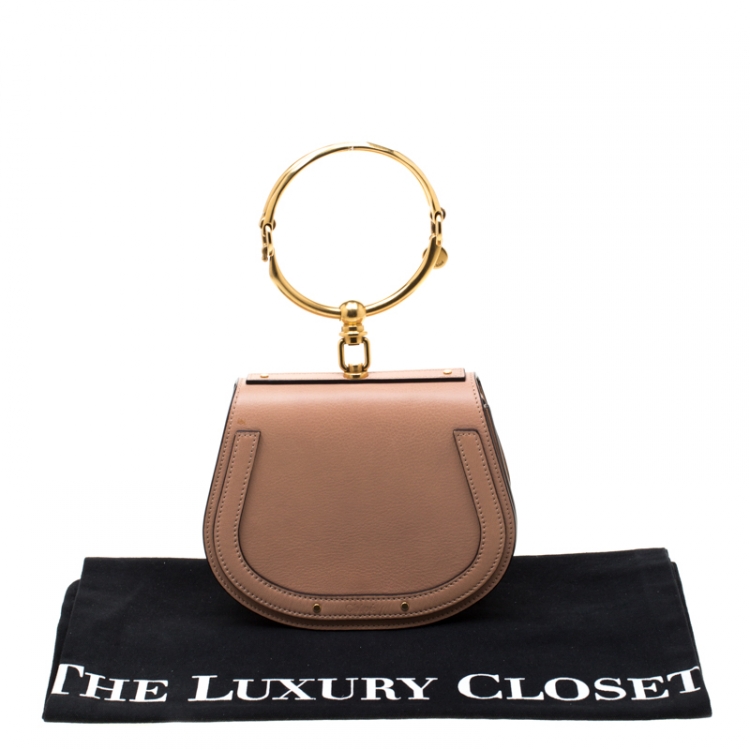 Pre Owned Chloe Dark Beige Leather Small Nile Bracelet Shoulder Bag