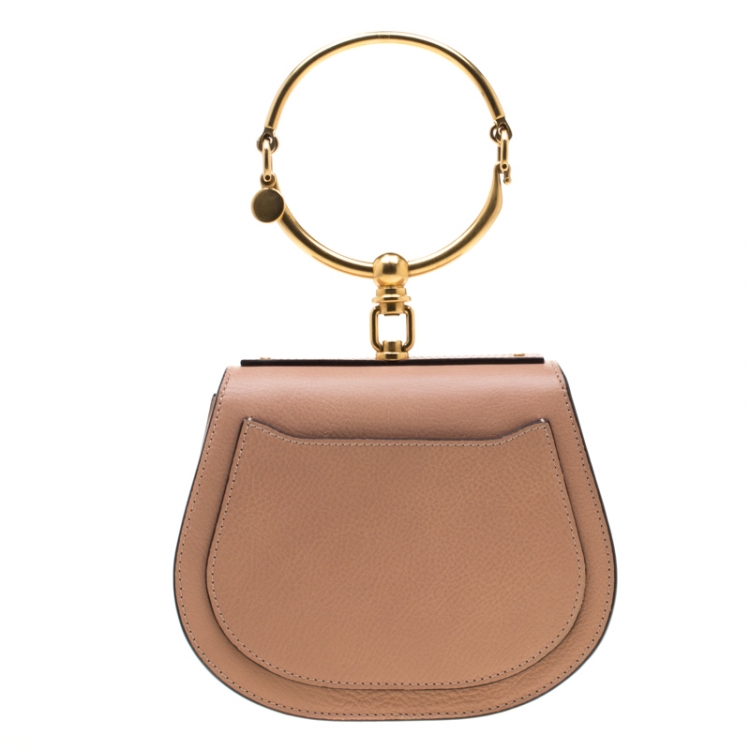 Pre Owned Chloe Dark Beige Leather Small Nile Bracelet Shoulder Bag