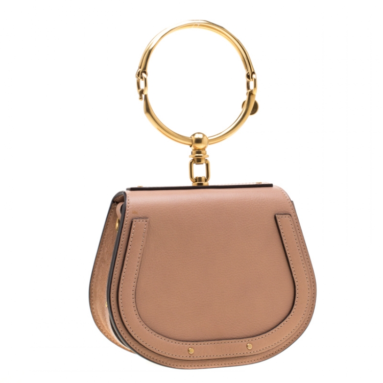 Pre Owned Chloe Dark Beige Leather Small Nile Bracelet Shoulder Bag