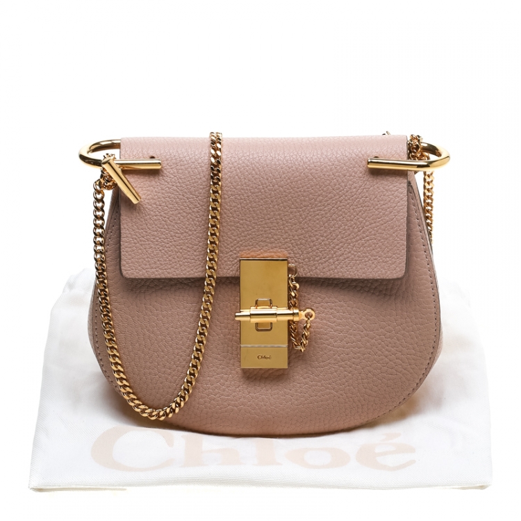 Pre Owned Chloe Pale Peach Leather Mini Drew Crossbody Bag