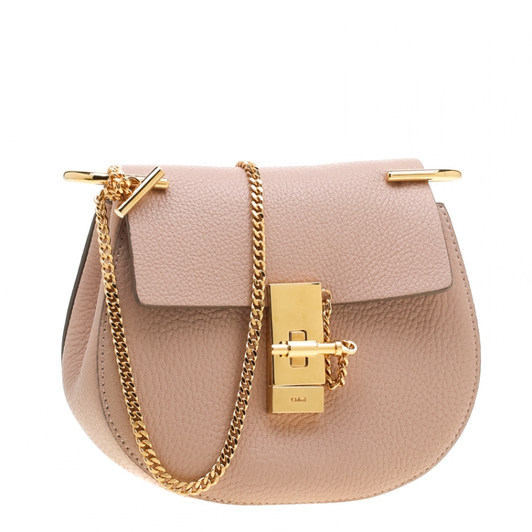Pre Owned Chloe Pale Peach Leather Mini Drew Crossbody Bag