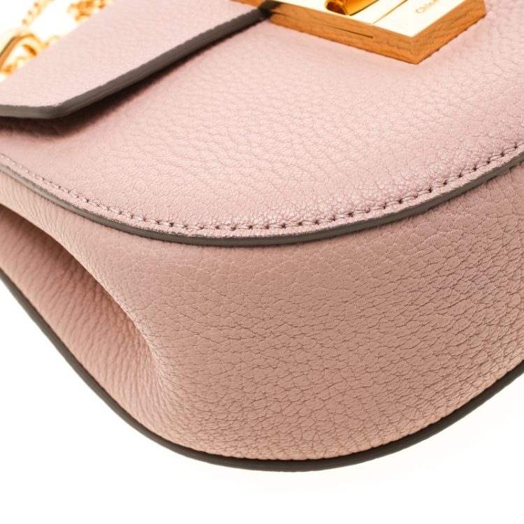 Pre Owned Chloe Pale Peach Leather Mini Drew Crossbody Bag