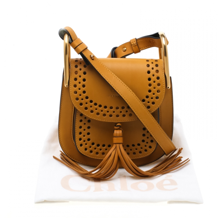 Pre Owned Chloe Mustard Laser Cut Leather Mini Hudson Shoulder Bag