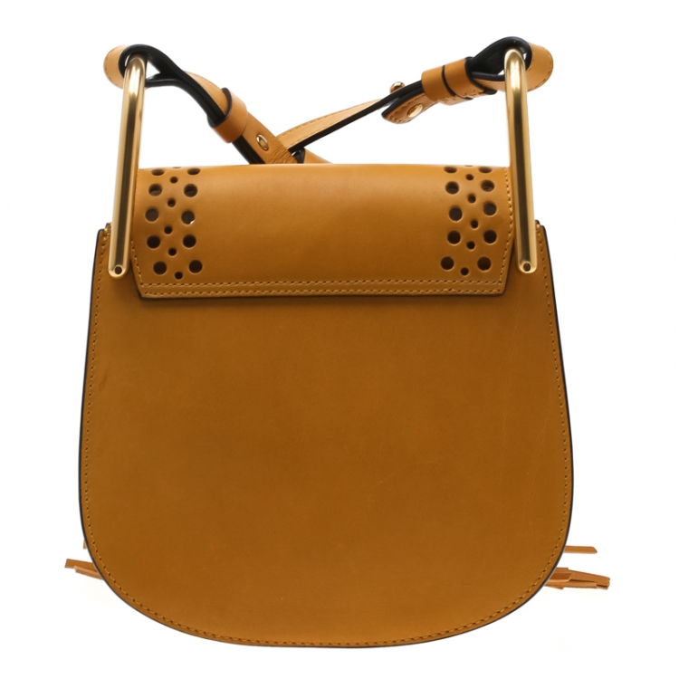 Pre Owned Chloe Mustard Laser Cut Leather Mini Hudson Shoulder Bag