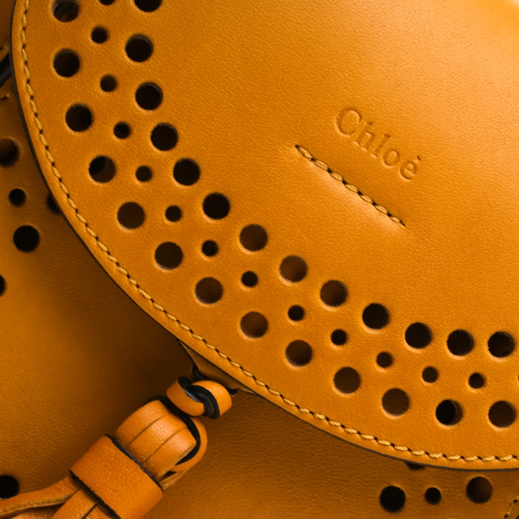 Pre Owned Chloe Mustard Laser Cut Leather Mini Hudson Shoulder Bag