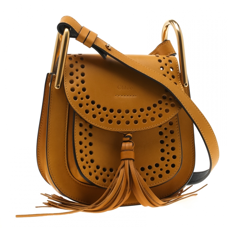 Pre Owned Chloe Mustard Laser Cut Leather Mini Hudson Shoulder Bag