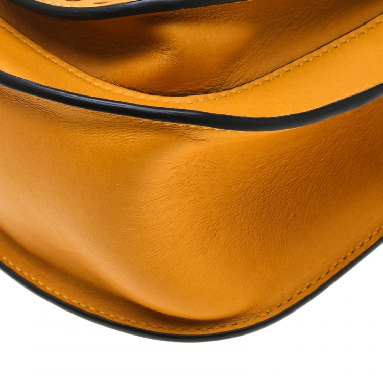 Pre Owned Chloe Mustard Laser Cut Leather Mini Hudson Shoulder Bag