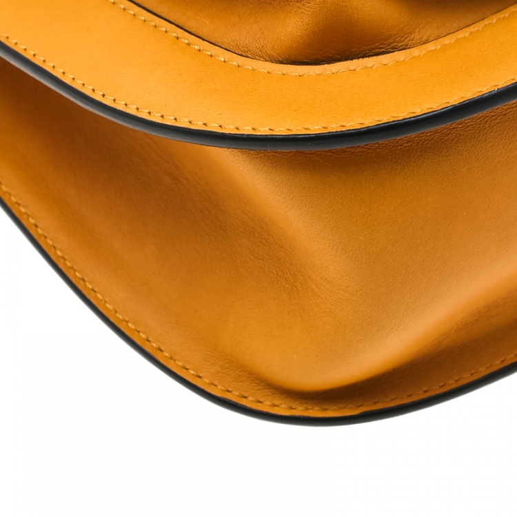 Pre Owned Chloe Mustard Laser Cut Leather Mini Hudson Shoulder Bag