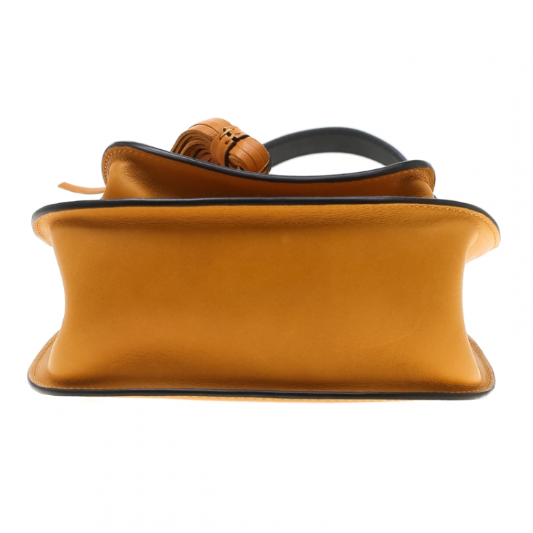 Pre Owned Chloe Mustard Laser Cut Leather Mini Hudson Shoulder Bag