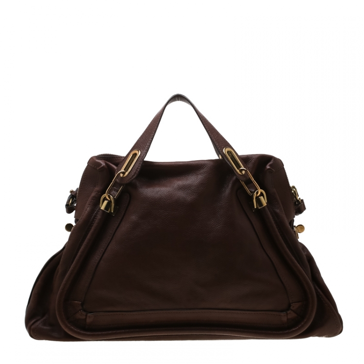 Pre Owned Chloe Brown Leather Large Paraty Shoulder Bag