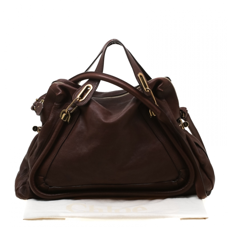 Pre Owned Chloe Brown Leather Large Paraty Shoulder Bag