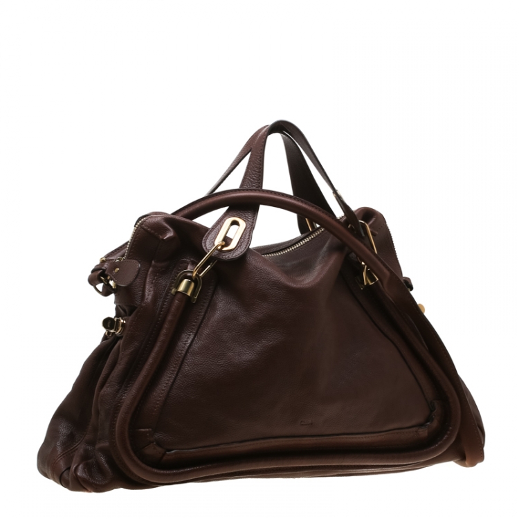 Pre Owned Chloe Brown Leather Large Paraty Shoulder Bag
