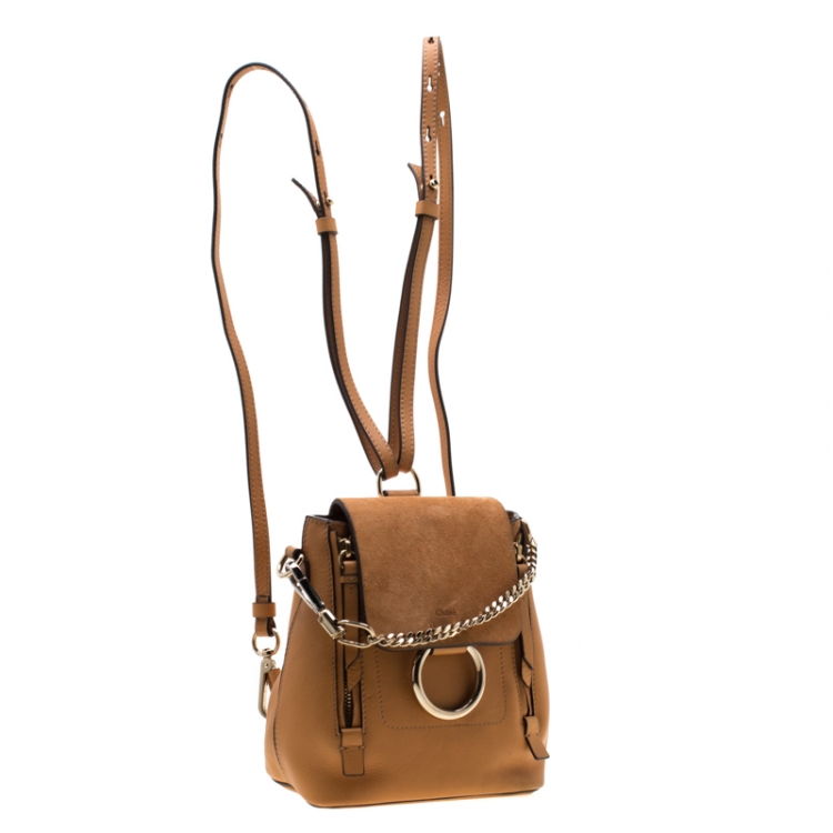 Pre Owned Chloe Brown Leather and Suede Mini Faye Daye Shoulder Bag