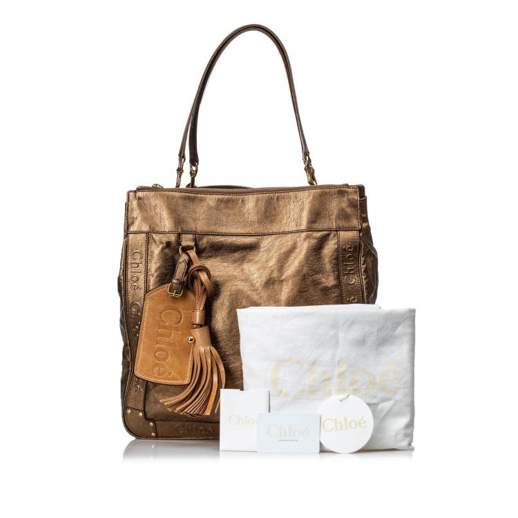 Pre Owned Chloe Brown Metallic Leather Eden Tote Bag