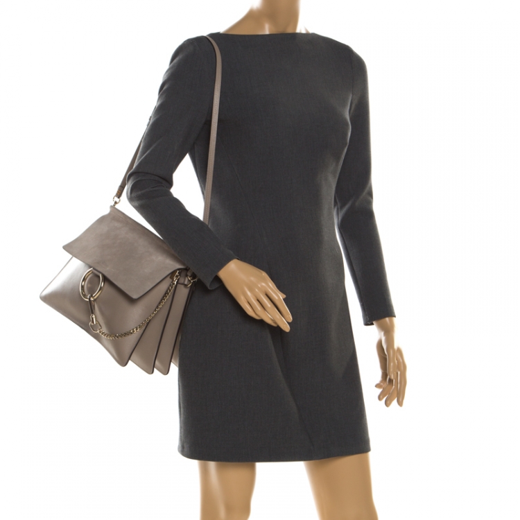 Pre Owned Chloe Grey Leather and Suede Faye Shoulder Bag