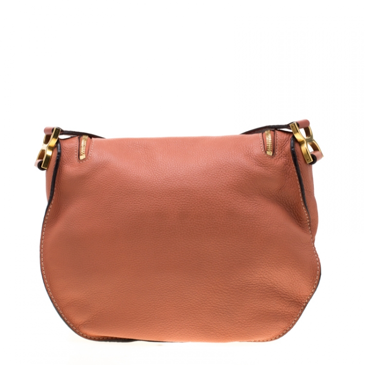 Pre Owned Chloe Coral Orange Leather Medium Marcie Crossbody Bag